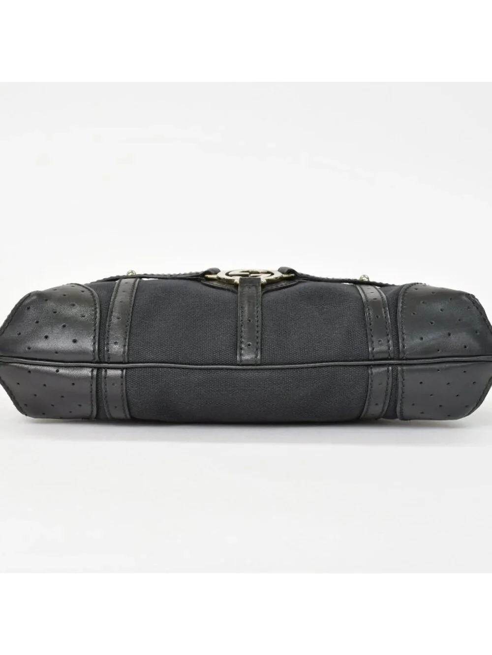 Gucci Interlocking G Handbag Canvas Leather Black Silver